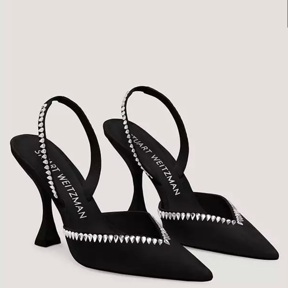 Stuart Weitzman Gemcut Xcurve 100 Slingback Pumps Women's 9.5B Black Pointed Toe - Picture 13 of 15